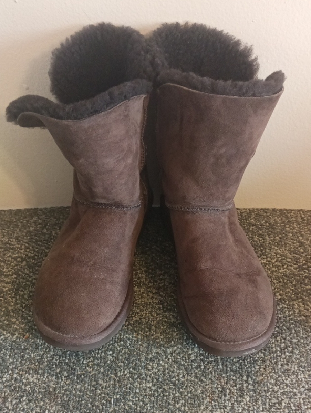 Ugg Cozy Brown Suede Shearling Bailey Bow Boots Size 7